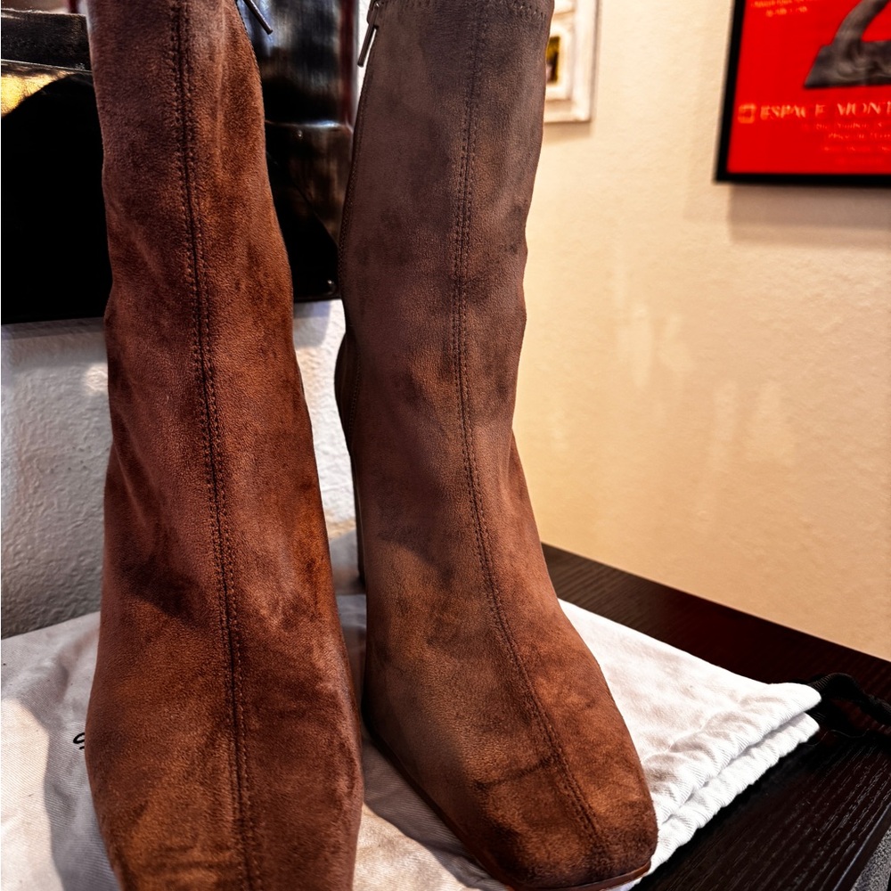 Chinese Laundry Brown Suede Mid-Calf Heeled Boots